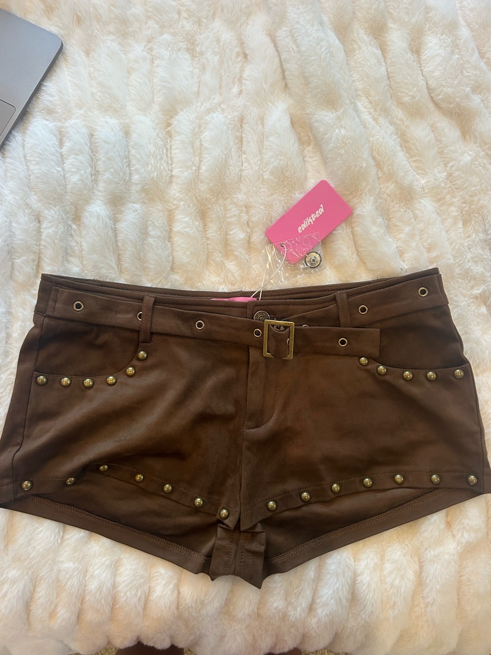 Edikted Brown Cargo-Style Women's Shorts with Stud Accents